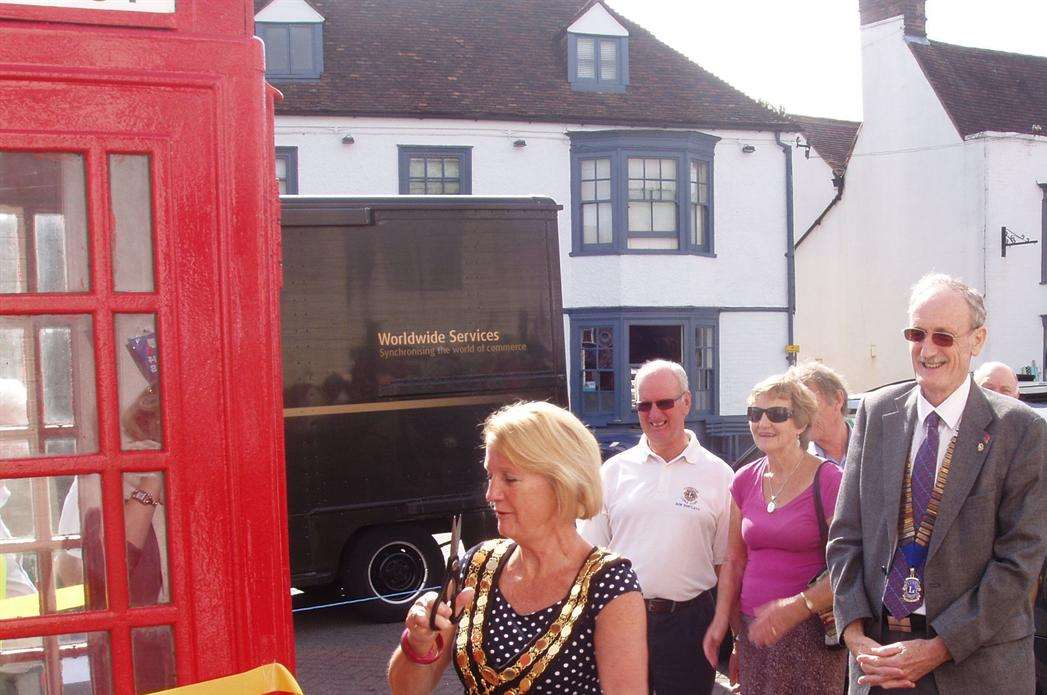 The ribbon-cutting ceremony at the phone box in West Malling