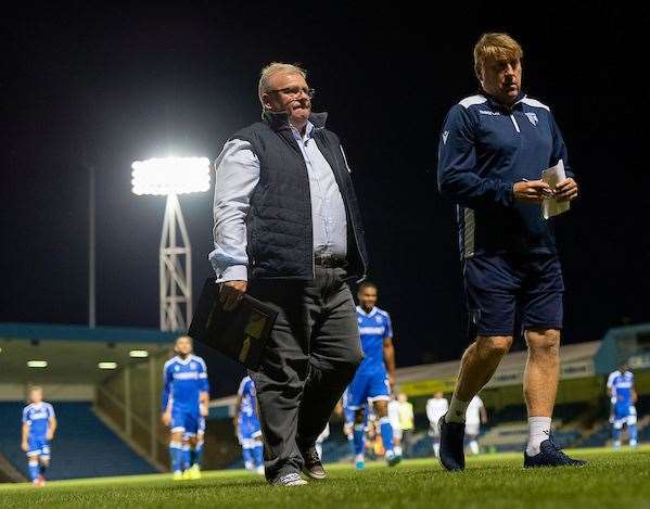 Gillingham boss Steve Evans with assistant Paul Raynor Picture: Ady Kerry (16098694)