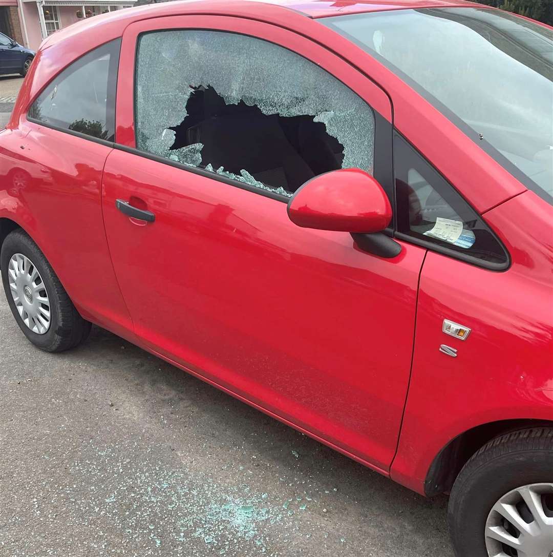 Sarah Mitchell's car window was smashed after being hit