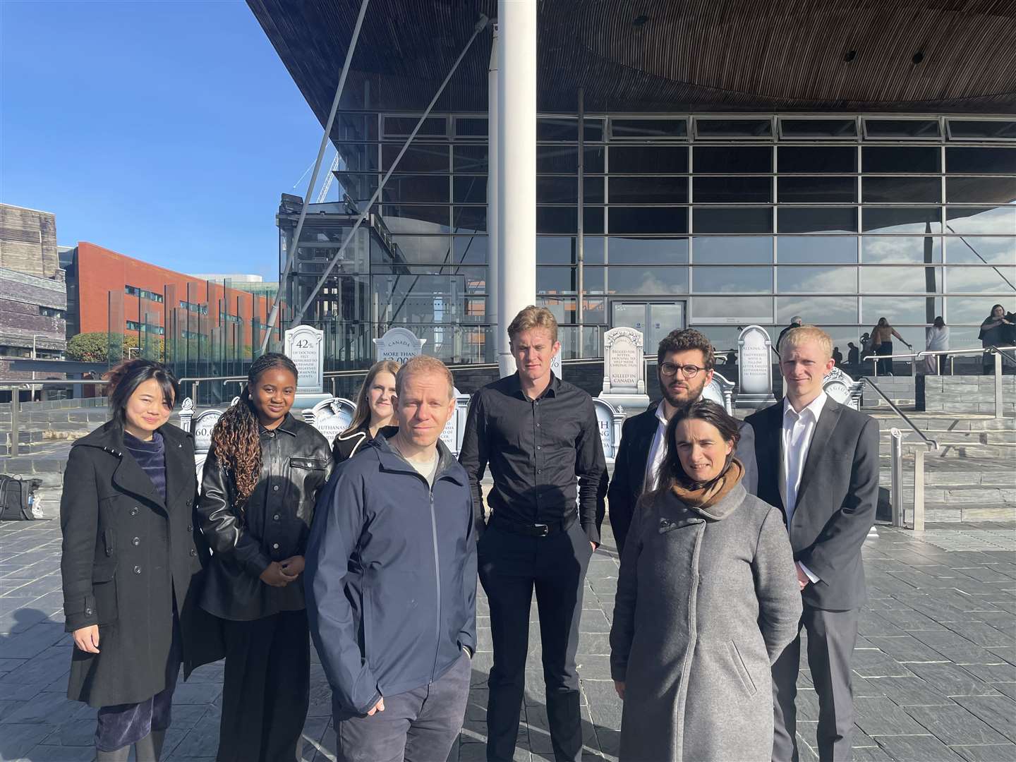 Members of Christian Concern outside the Senedd with organisers Paul Huxley and Carys Moseley front (George Thompson/PA)