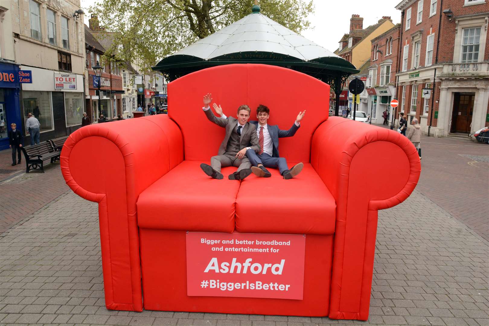 Virgin brought a giant red armchair to Ashford High Street to mark its work to connect 8,000 homes in the district with fibre optic broadband