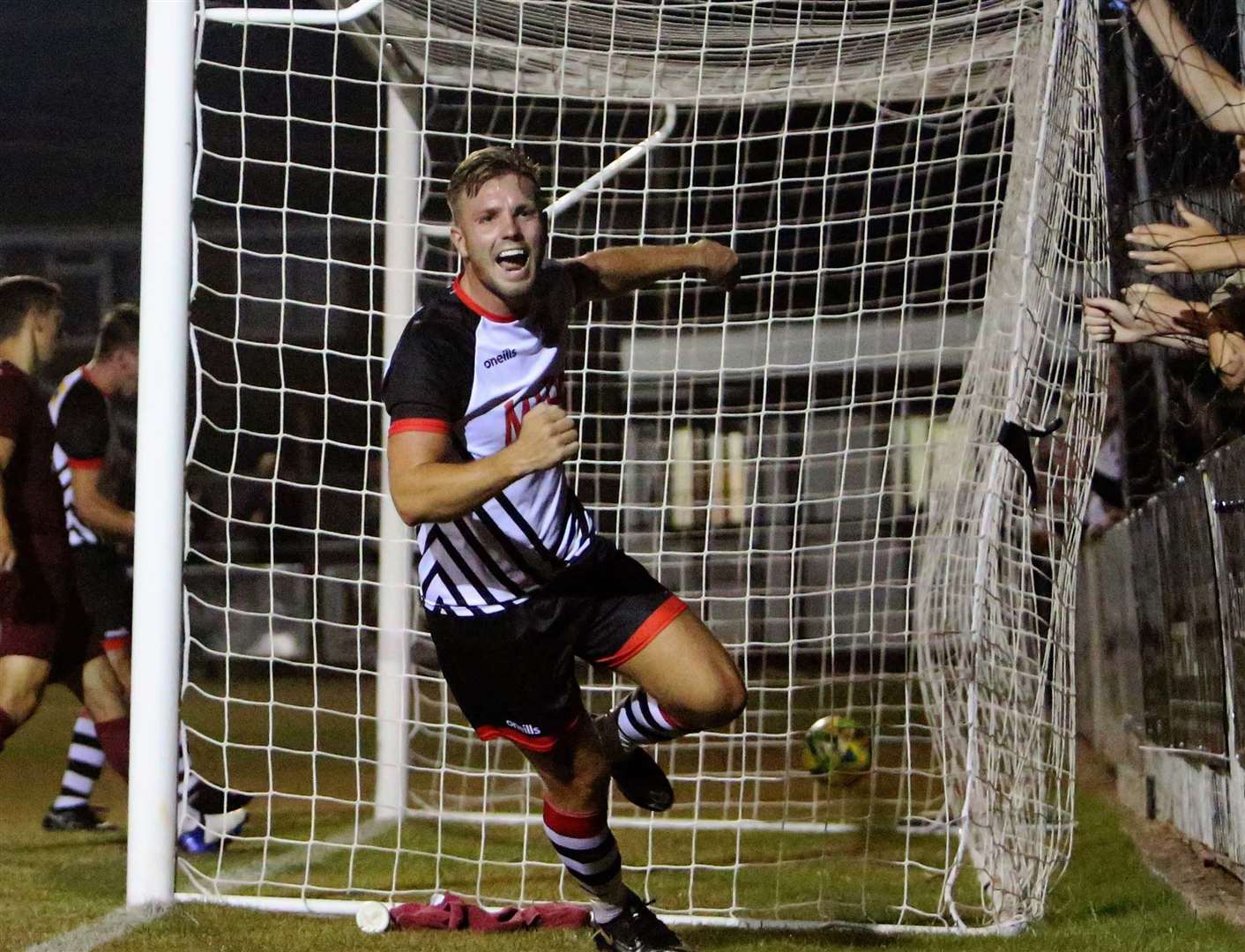 New signing Aaron Millbank celebrates. Picture: Paul Willmott