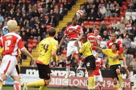 Tresor Kandol heads home his second goal. Picture: Barry Goodwin