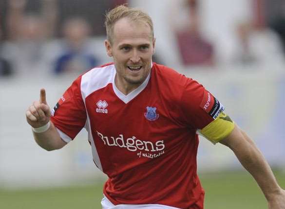 Ian Pulman wheels away after scoring for Whitstable Picture: Tony Flashman