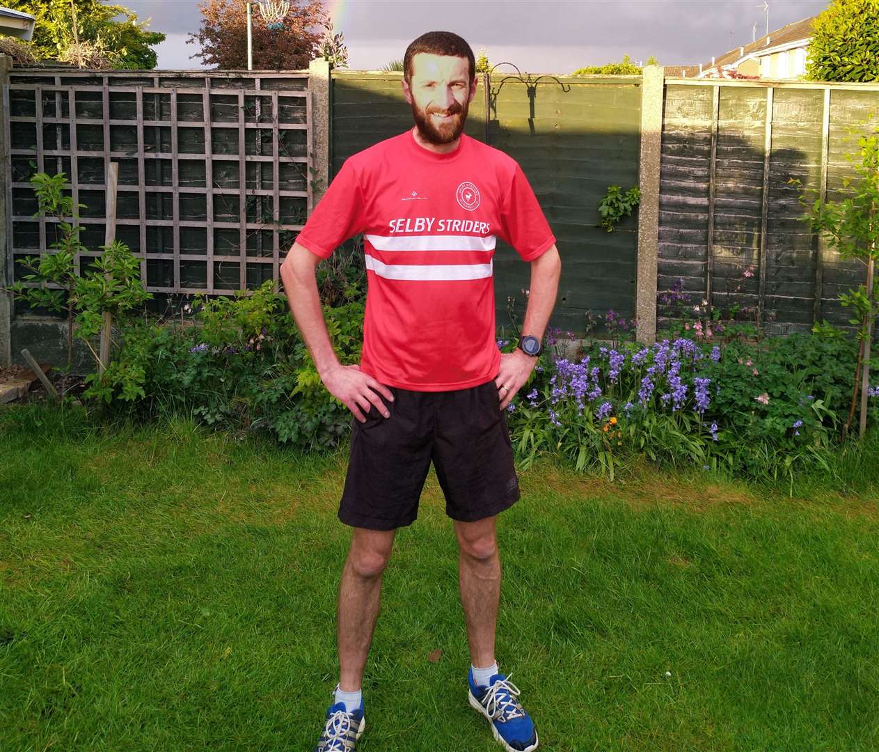 MARATHON MAN: Neil Musgrove putting his best foot forward for an ultra marathon in his back garden in Leeds.