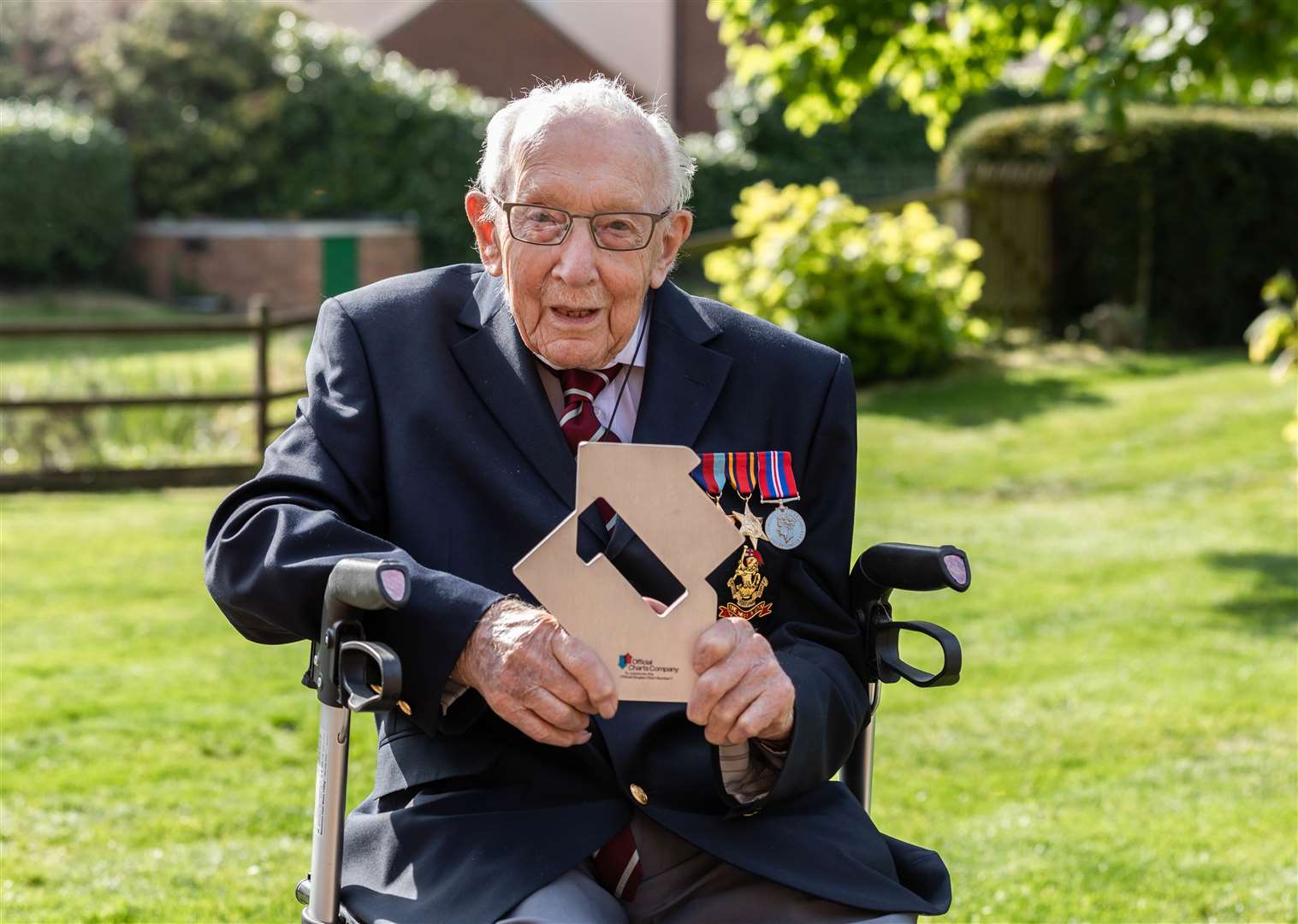 Captain Sir Tom Moore celebrating after reaching number one (Emma Sohl/Capture The Light Photography/PA)