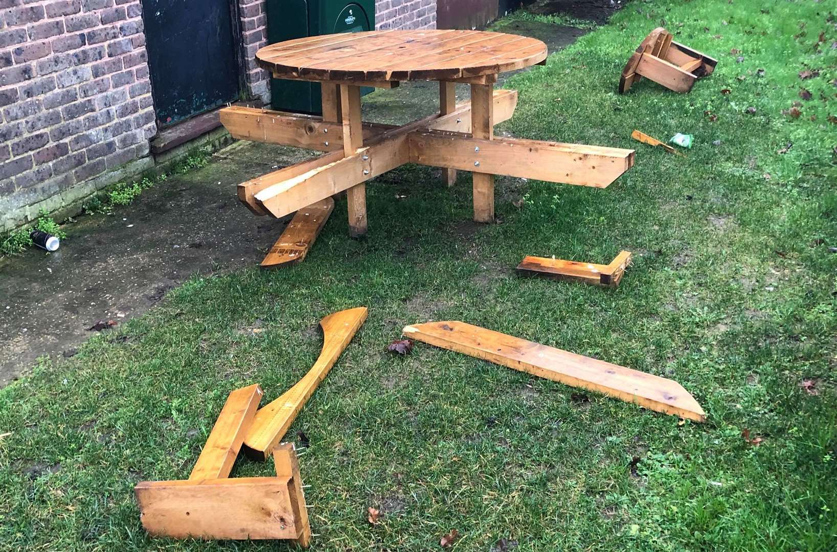 Benches were pulled apart by mindless vandals