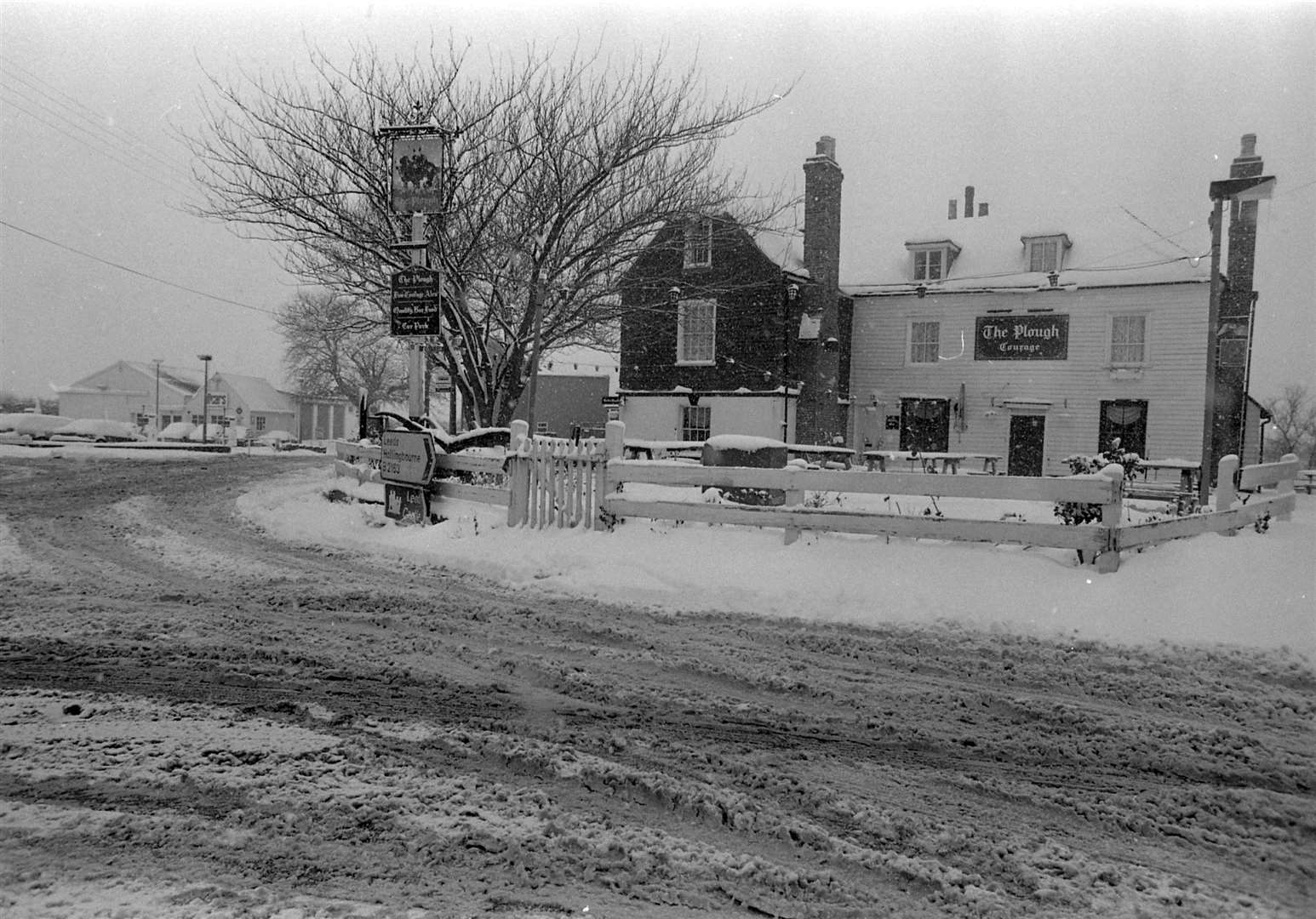 The road outside The Plough at Langley looking more like a Swedish rally stage