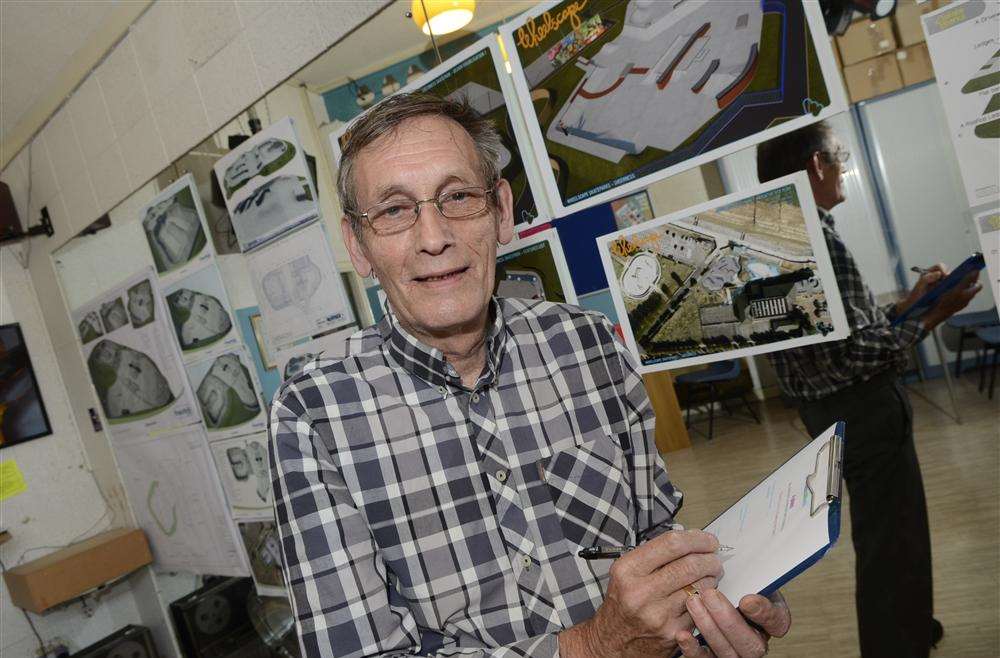 Ray Featherstone MBE with plans for the proposed skate park at Beachfields
