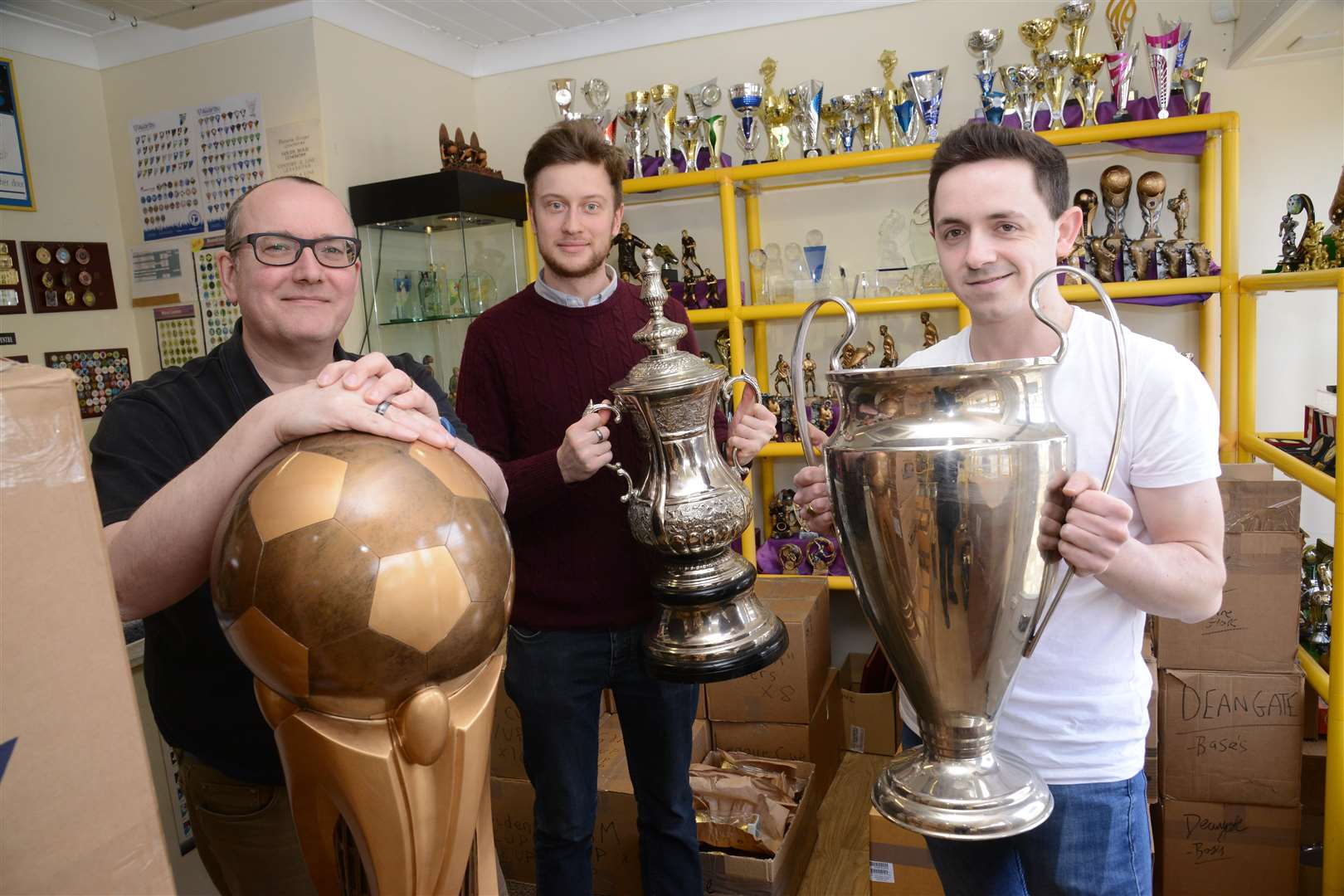 John Gaymer with team members Rhys May and James Partridge.Gravesham Trophy Centre.Entrant in the Gravesham Business Awards.Picture: Gary Browne (1412060)