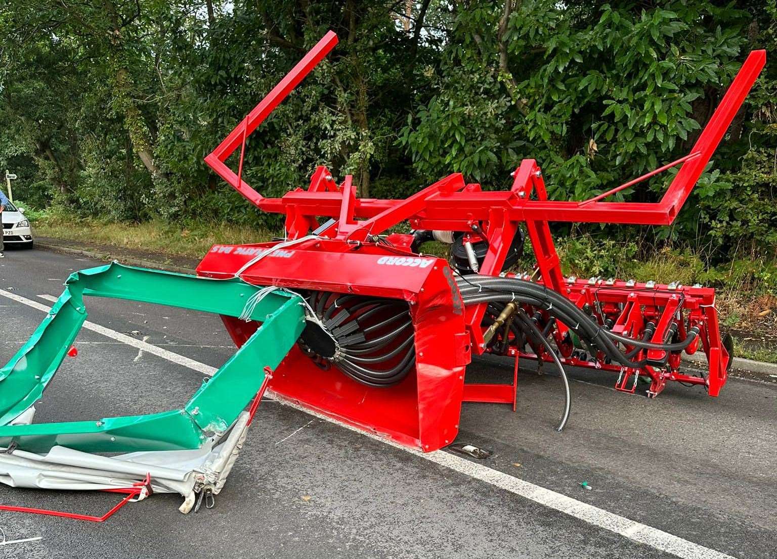 Farming equipment fell off a lorry along the A257 between Canterbury and Littlebourne. Picture: Atish Patel