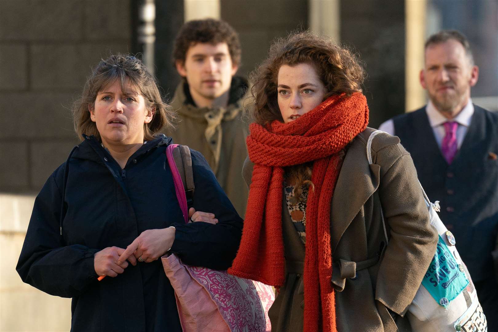 Just Stop Oil protesters, left to right, Bethany Mogie, Alasdair Gibson, Emily Brocklebank and David Baldwin arriving at Northampton Crown Court (Joe Giddens/PA)