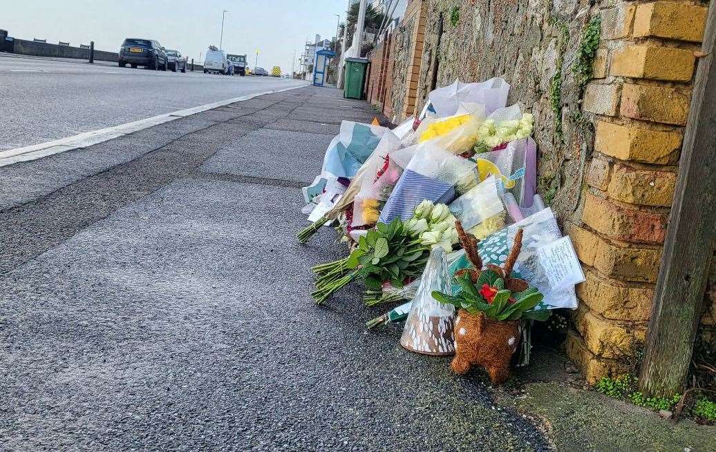 Floral tributes outside William Brown's home in Sandgate Esplanade, after he was killed on December 6 last year