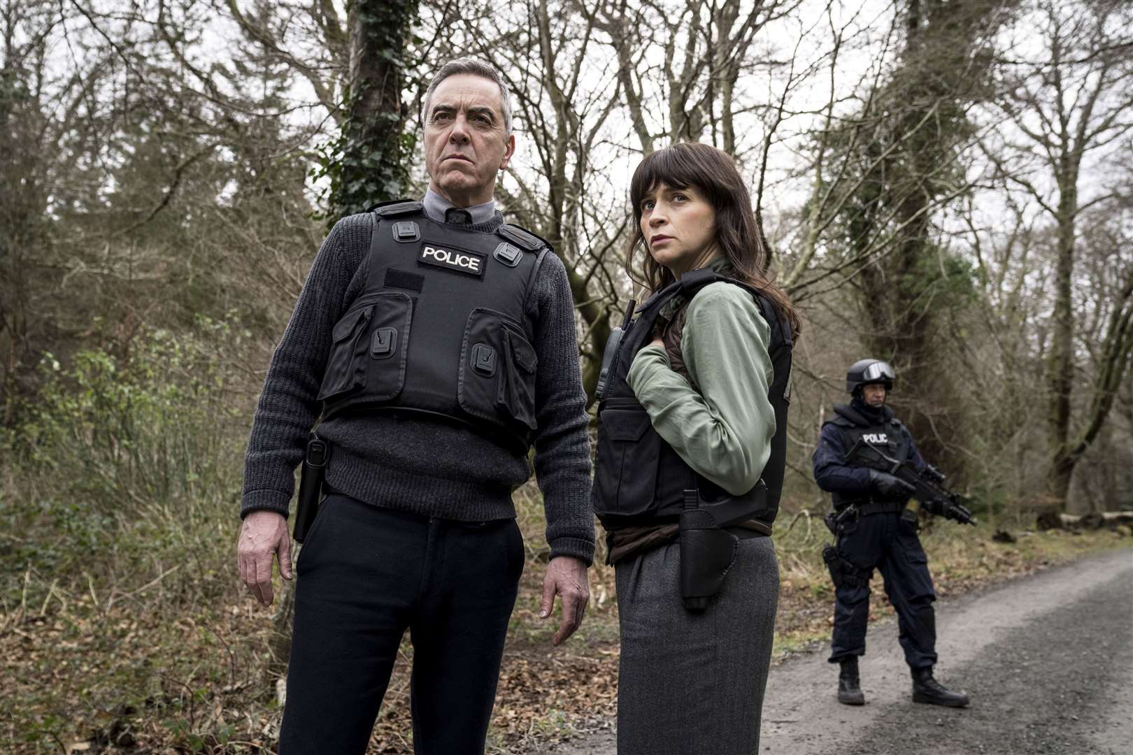 James Nesbitt as Tom Brannick and Charlene McKenna as Niamh McGovern in the second series of Bloodlands (HTM Television/Steffan Hill/PA)