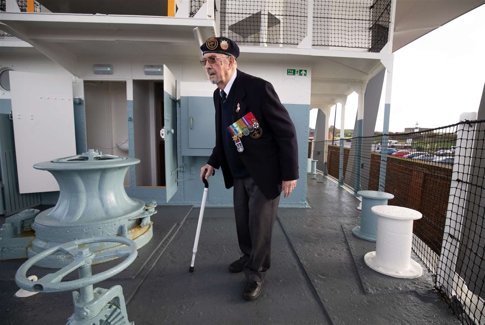 Veteran Wally Beall, who served as a crewman on LCT 836, has a walk around the craft (Andrew Matthews/PA)