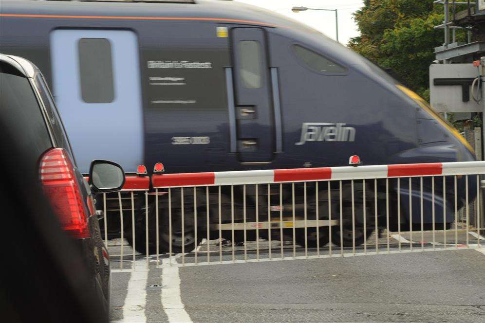 The train passes after the narrow miss at Gillingham railway crossing.