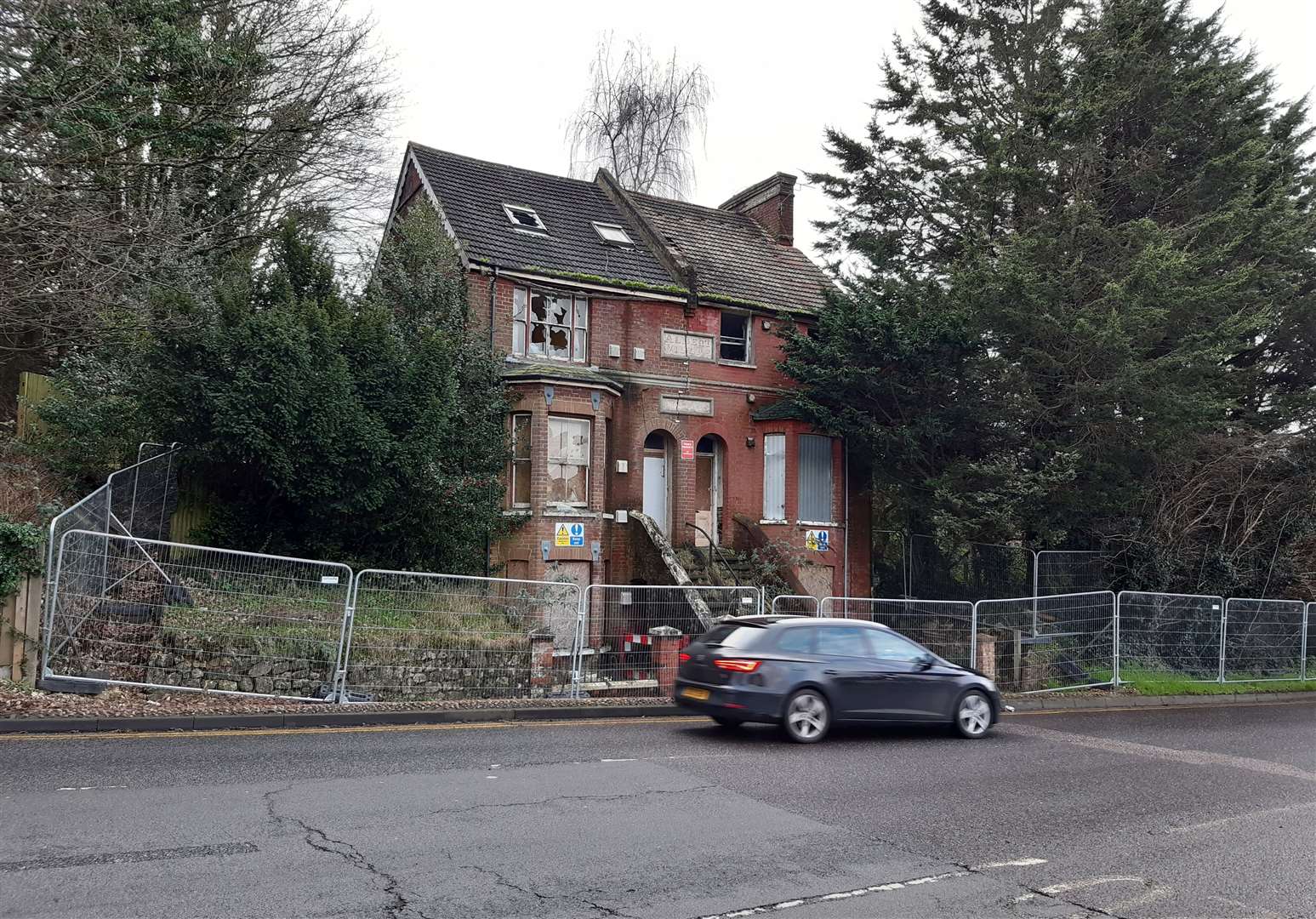 Catapults have been fired at passing cars from the abandoned homes