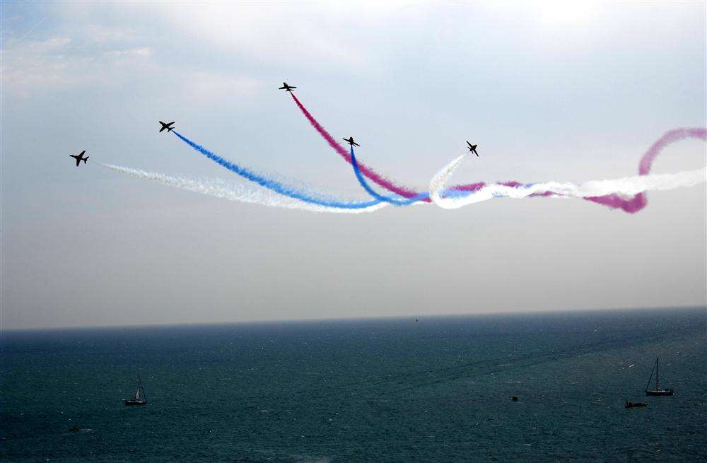 The Red Arrows performing at the Folkestone Jubilee Airshow in 2012