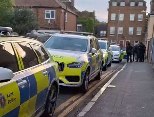 A number of police cars and armed officers were called to the incident in Margate. Pic: Gavin Bull