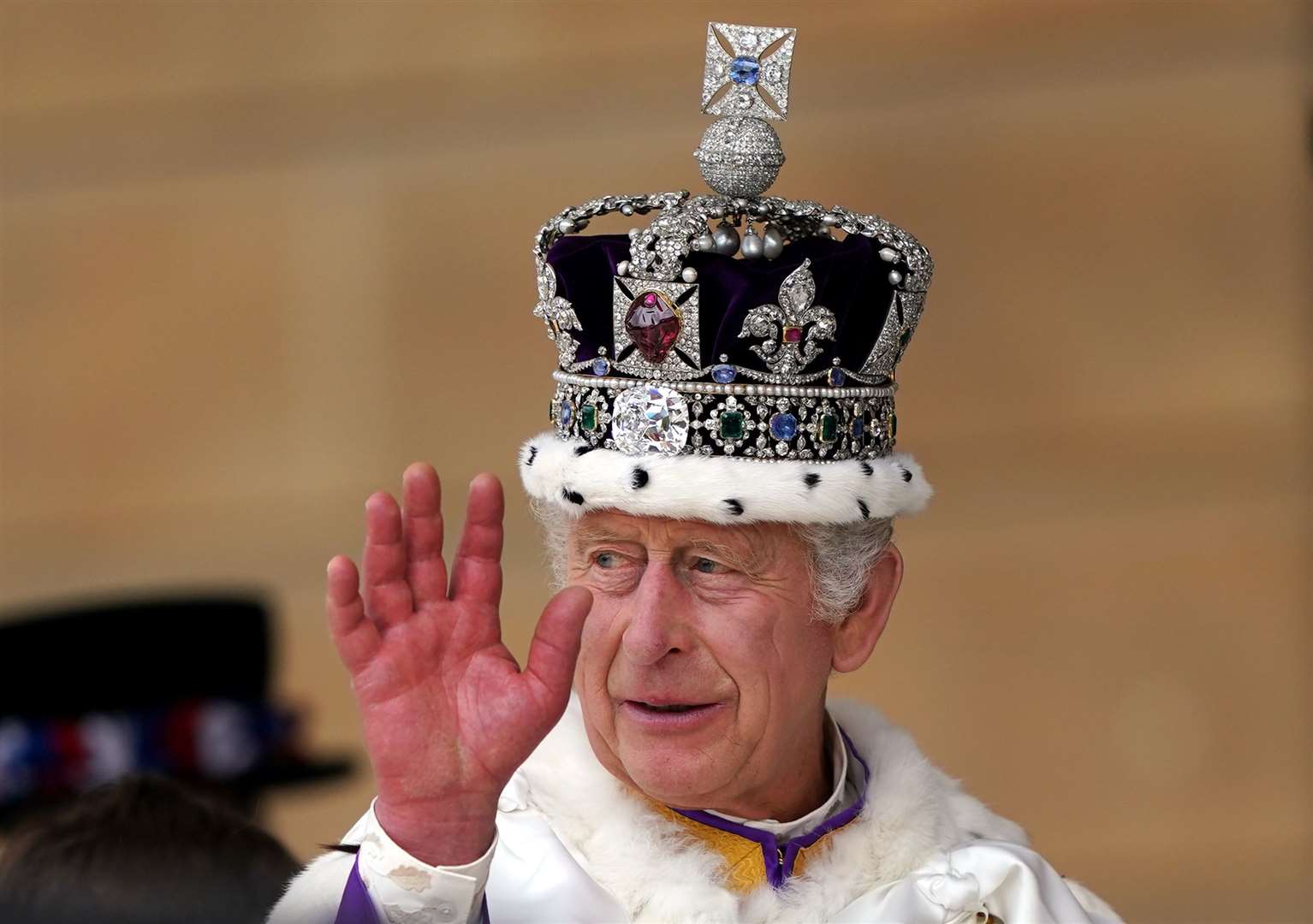 The King receives a royal salute from members of the military in the gardens of Buckingham Palace (Andrew Milligan/PA)