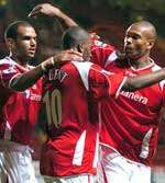 MATCH WINNER: Darren Bent is congratualted by team-mates. Picture: MATTHEW WALKER