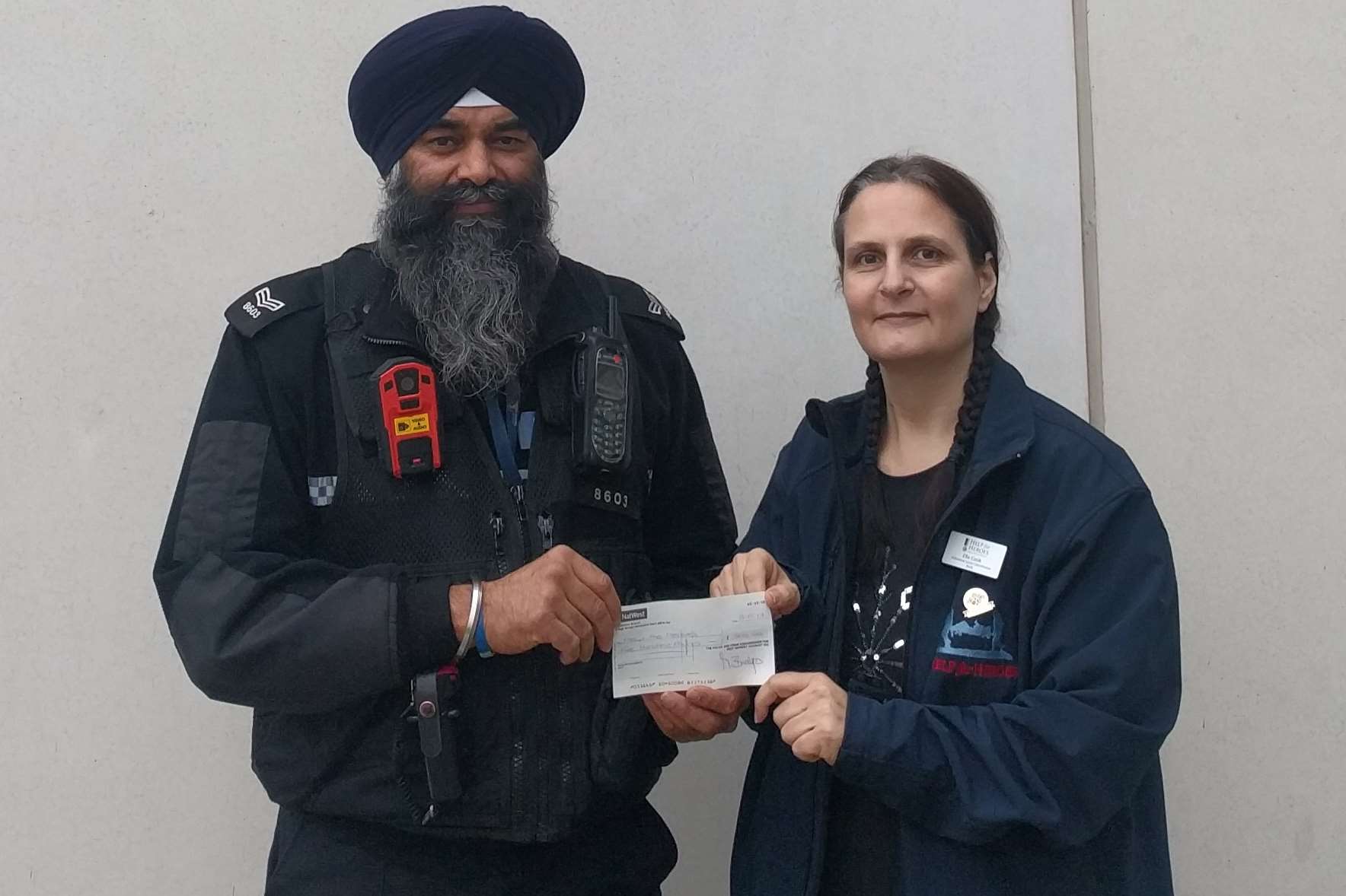 Sergeant Balwinder Singh, of the North Kent Local Policing Team, and Ella Cook, of Help for Heroes. Picture: Kent Police