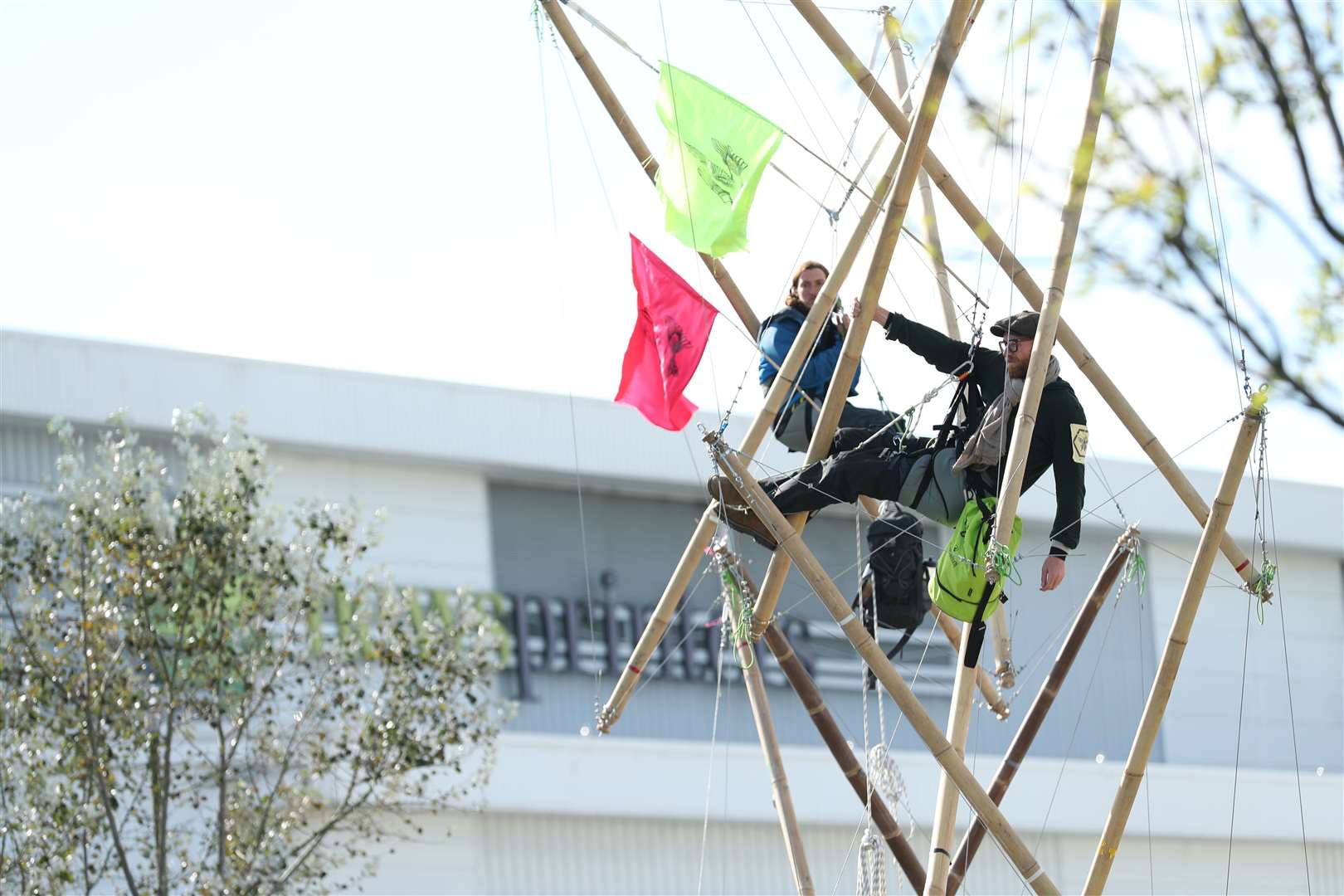 The protesters used bamboo lock-ons to block the road (Yui Mok/PA)