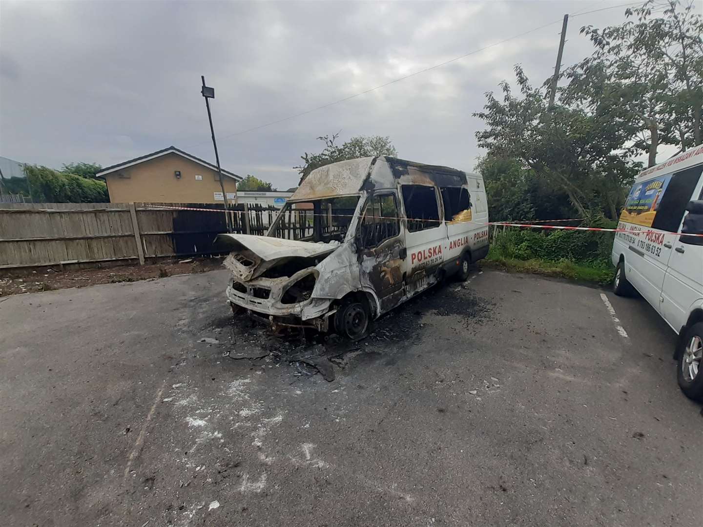 The aftermath of the fire in the Fox and Goose car park in Weavering