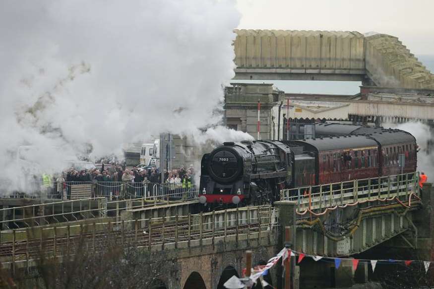 The Oliver Cromwell steam engine visits the harbour line station