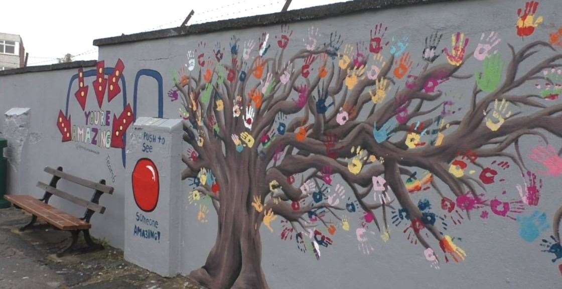 handprint tree mural