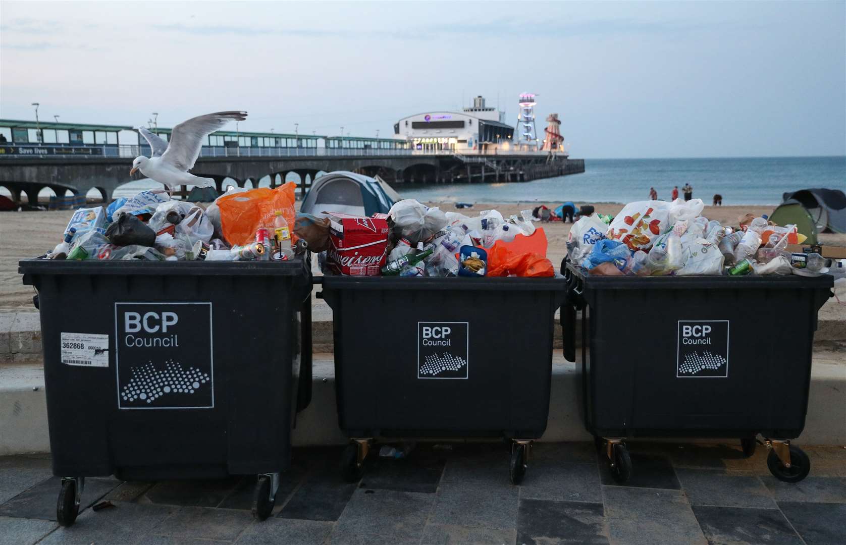 Waste ready to be collected on Bournemouth beach (Andrew Matthews/PA)