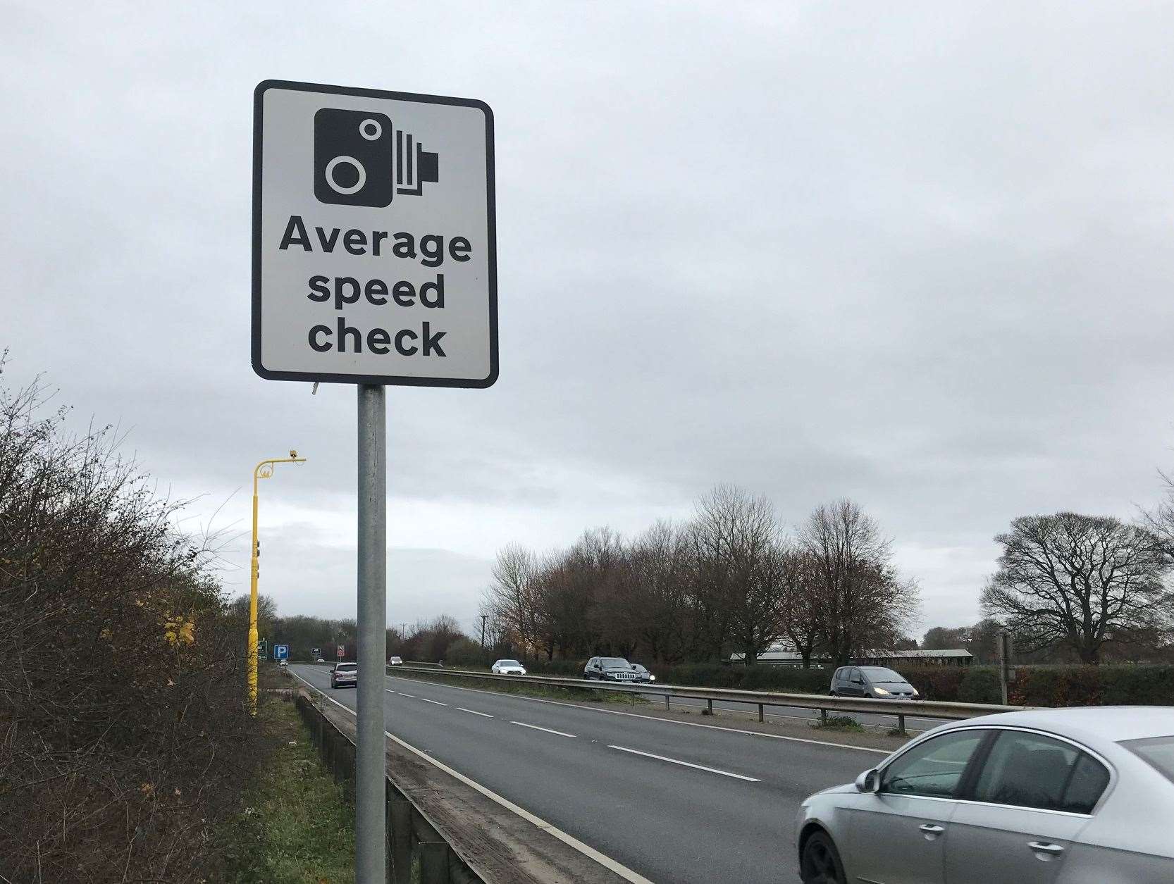 Average speed check sign on Detling Hill