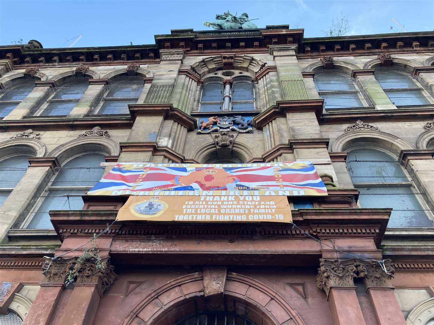 Clifton Street Orange Hall in north Belfast where part of a suspected human skull was discovered (Rebecca Black/PA)