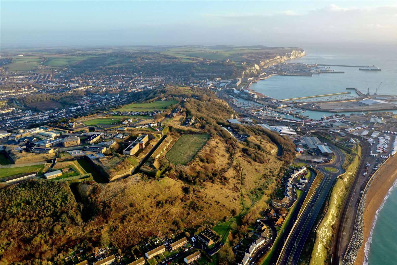 Aerial view of the Citadel, with the A20 and Dover Western Docks to the right. Picture: David de Min