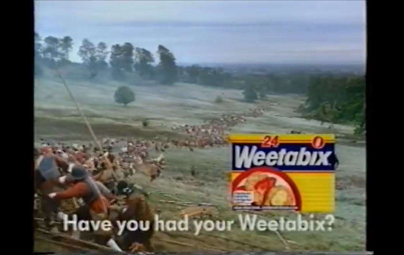 Fearful of their opponents' fortifying breakfast, the Parliamentarian forces retreat back up the hill, as a voiceover asks "Have you had your Weetabix?"