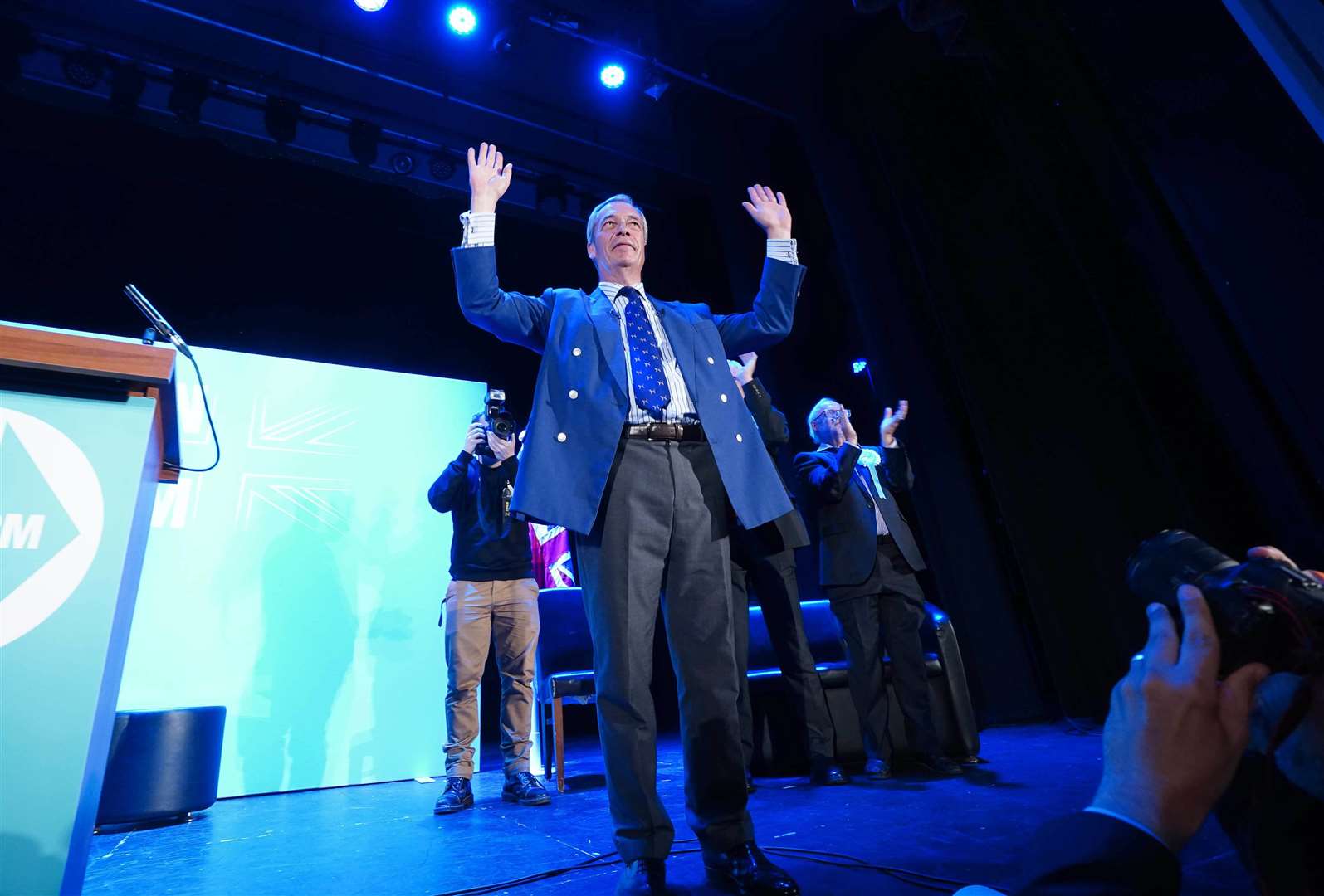 Reform UK leader Nigel Farage after speaking at Princes Theatre in Clacton (Ian West/PA)