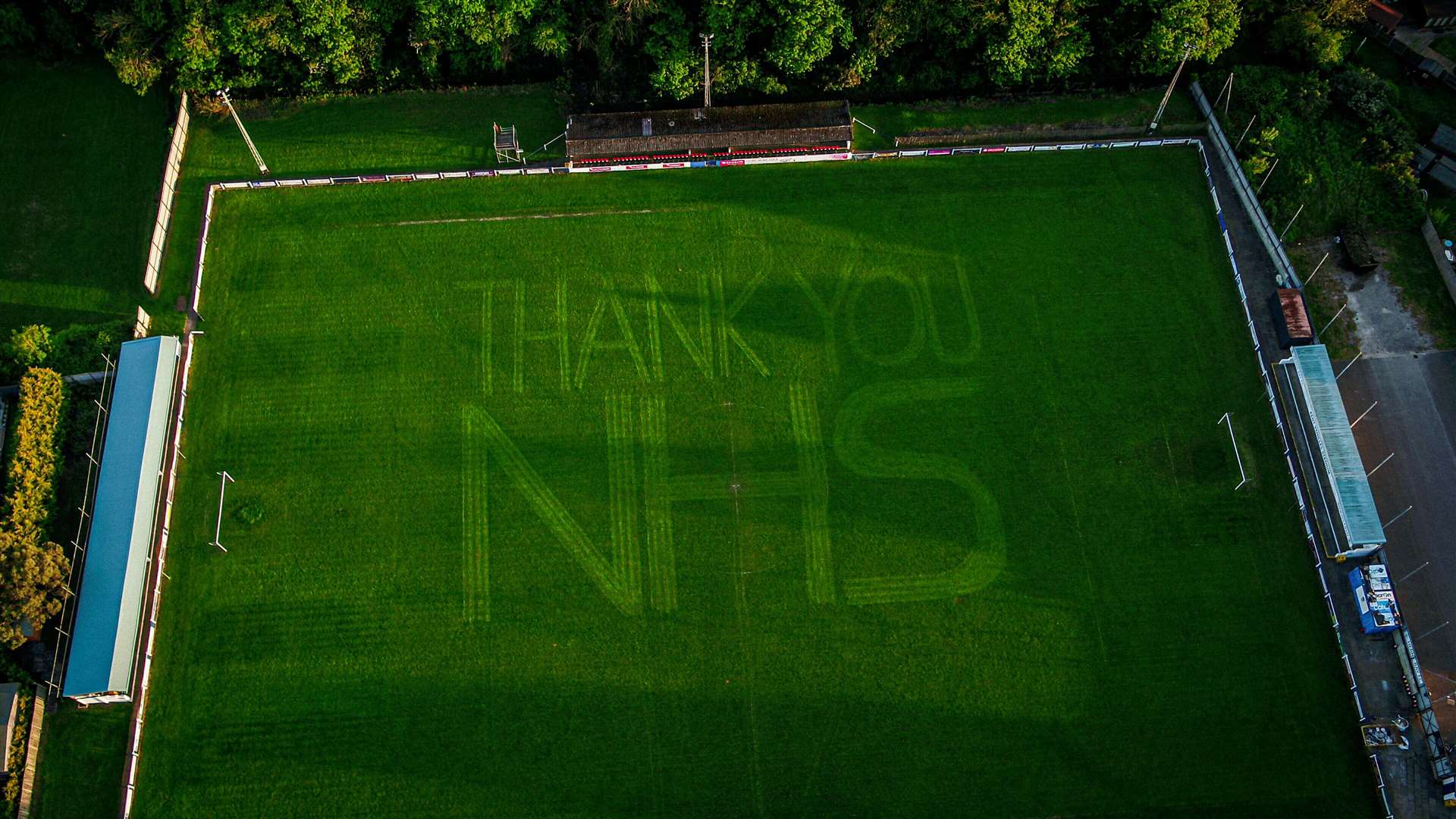 Herne Bay groundsman grounds man, Anthony Deer wrote a than you message to the NHS in their pitch this week Picture: CPL Films (34428881)