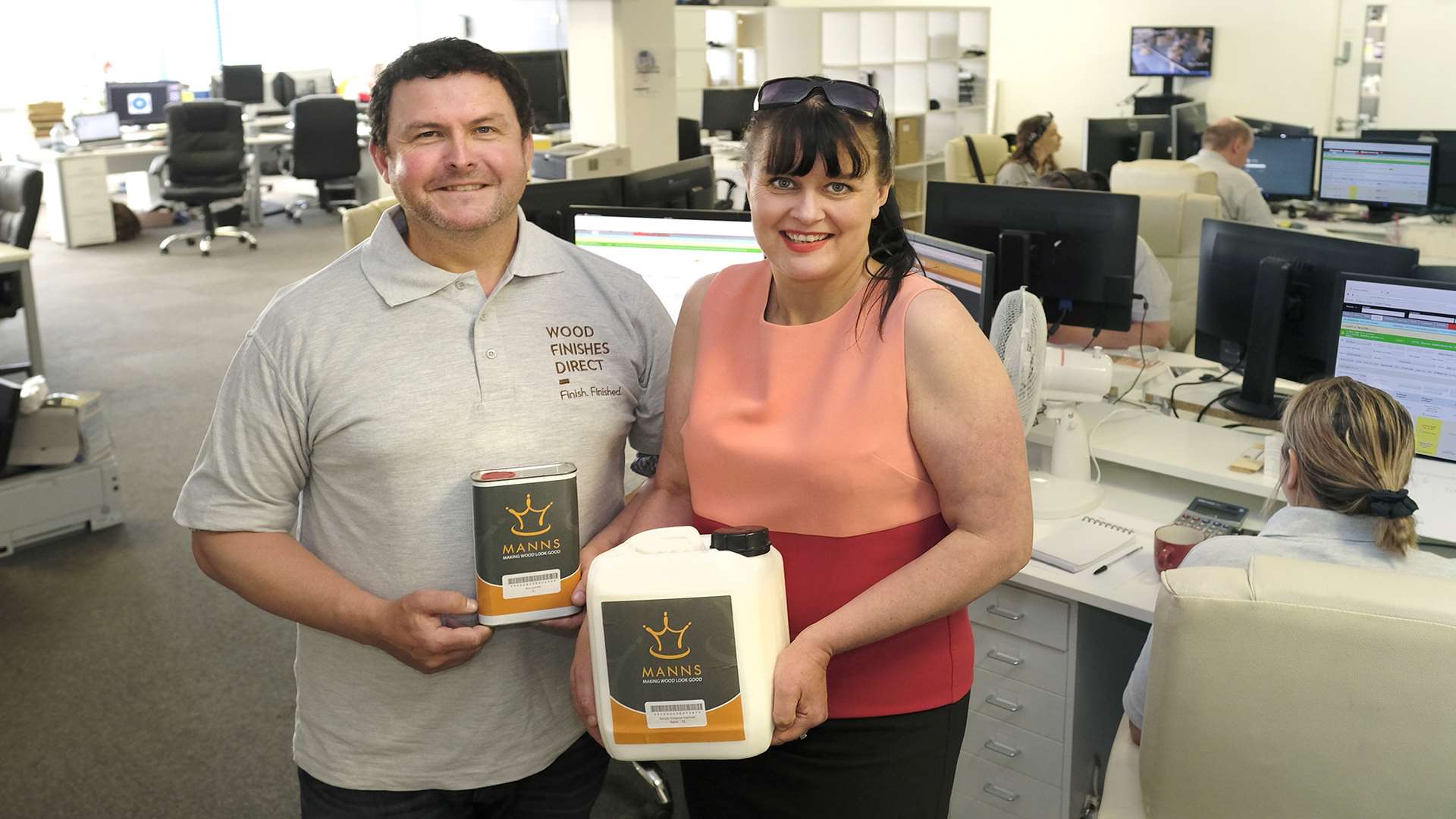 Wood Finishes Direct director Laurence Mann with recruitment consultant Lorna Geens from Red Eagle