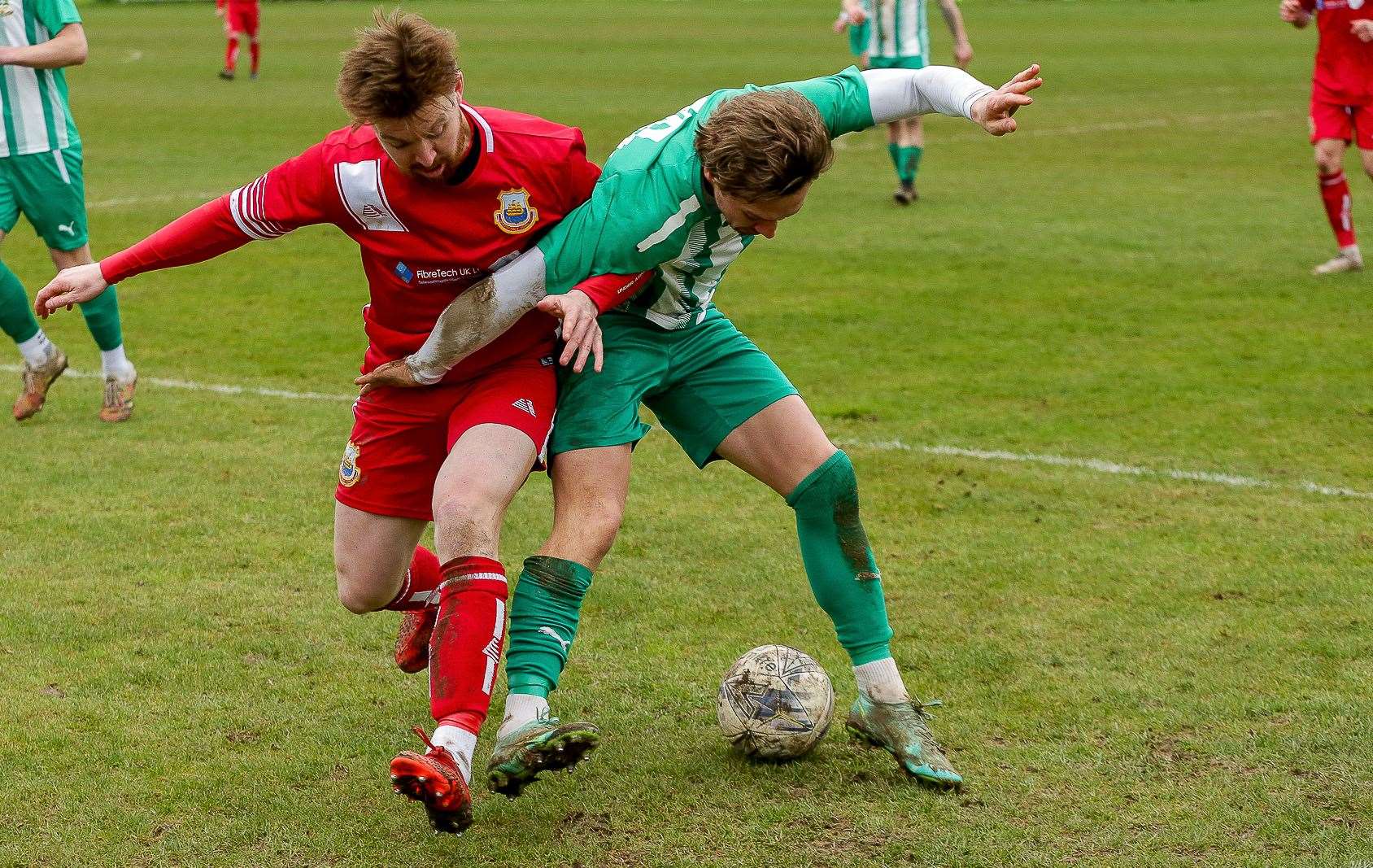 Jake Mackenzie in the thick of things before he was later sent off for a second bookable offence. Picture: Les Biggs