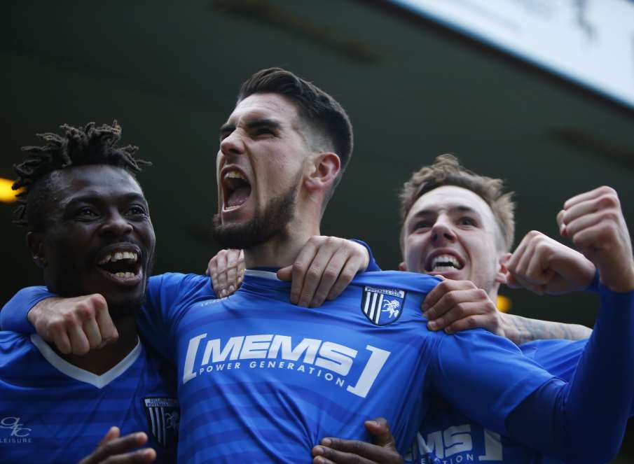 Conor Wilkinson celebrates his equalising goal Picture: Andy Jones