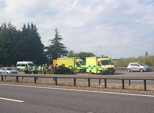 A car overturned on the A2. Picture: @davelinehan1