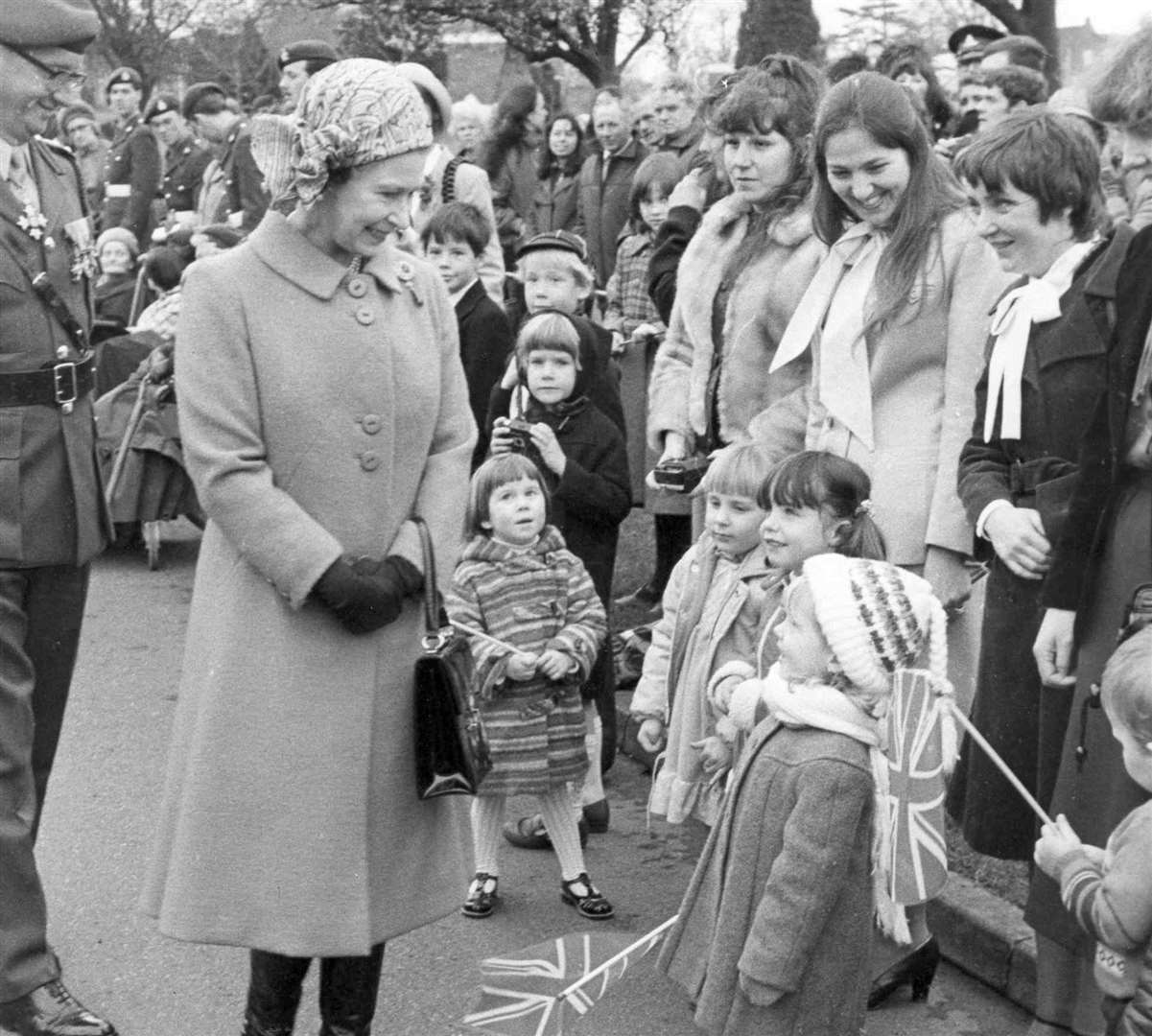 These youngsters came ready with Union Flags when the Queen visited the Intelligence Centre at Templer Barracks, Ashford, in March 1981