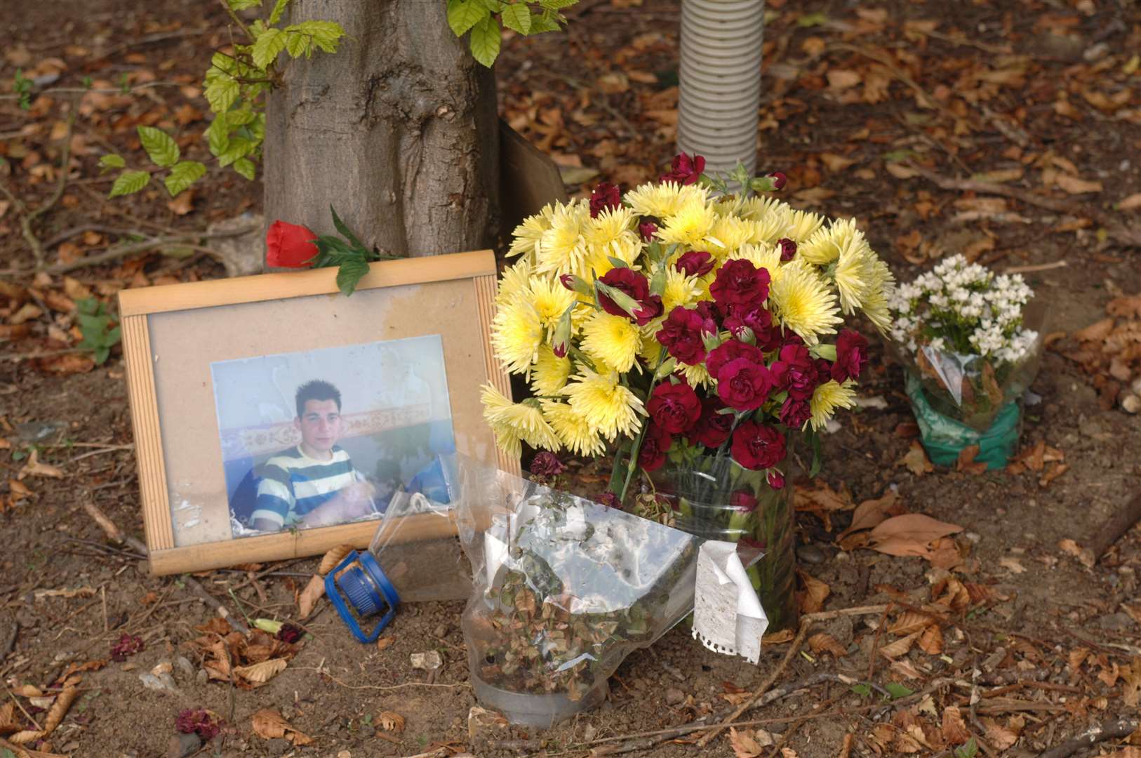 Tributes left at the scene near to where Ashley's body was found. Picture: Gary Browne
