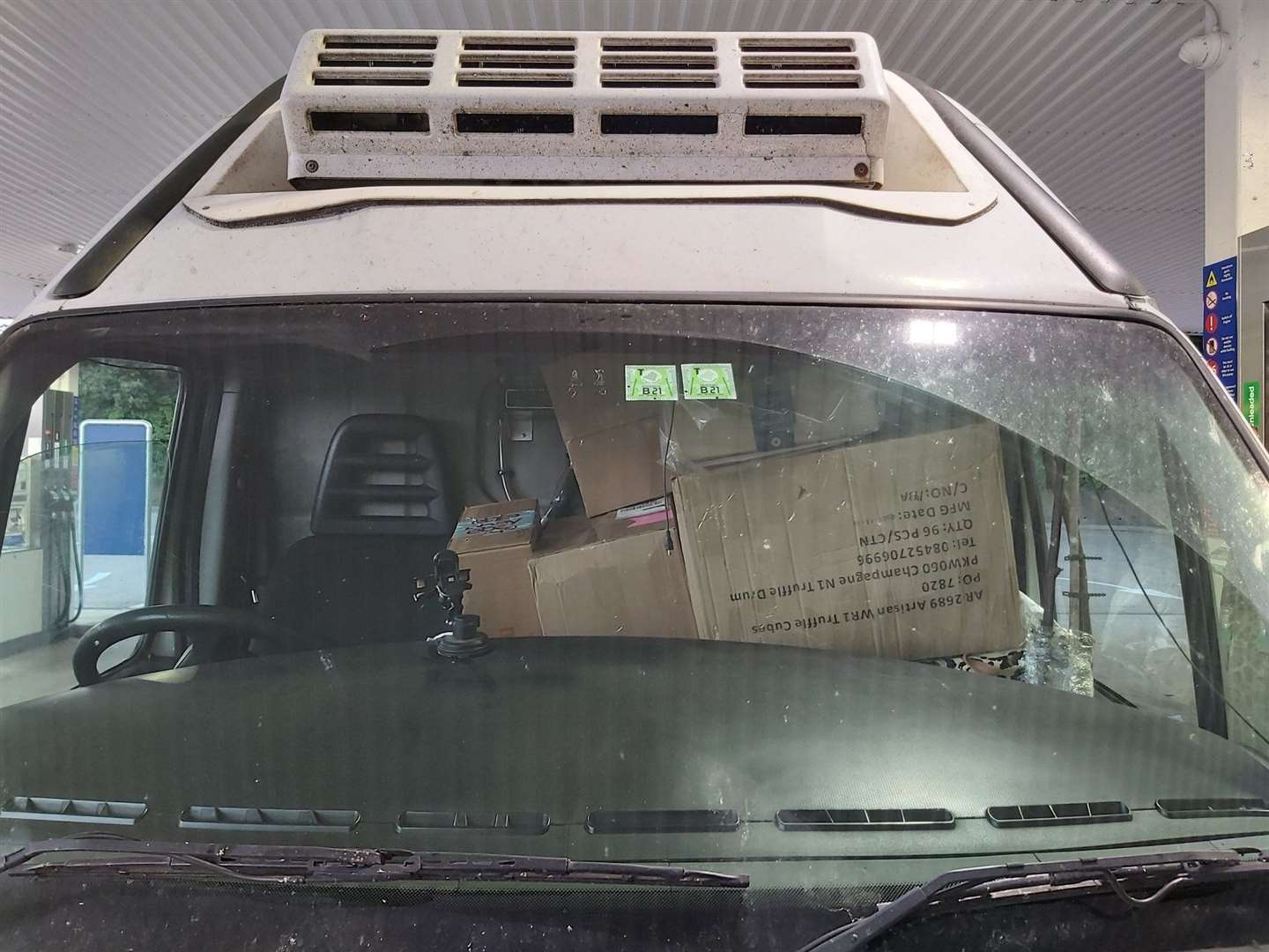 The driver of this van was fined after he stuffed the cab with boxes. Kent Police RPU