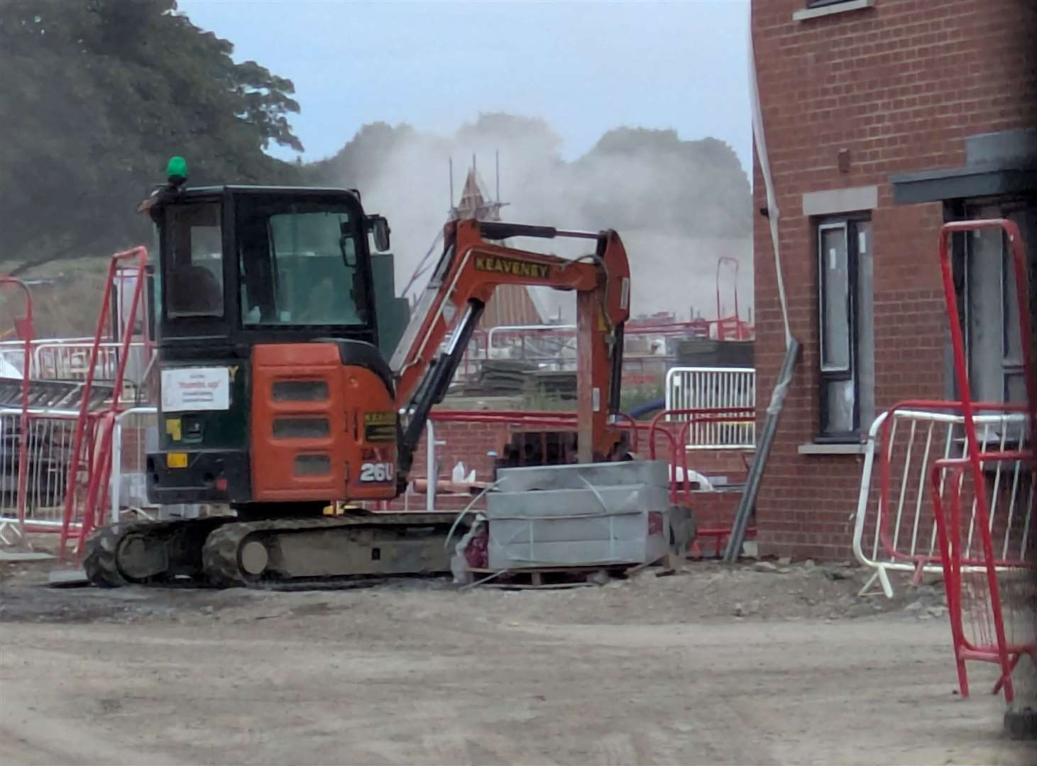 Smoke could be seen coming from a construction site where new homes are being built at Shorncliffe Heights