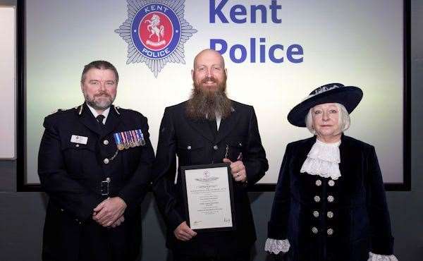 Sergeant Adam Rafter stemmed the bleeding of a man who was found unconscious at an address in Gravesend. Picture: Kent Police