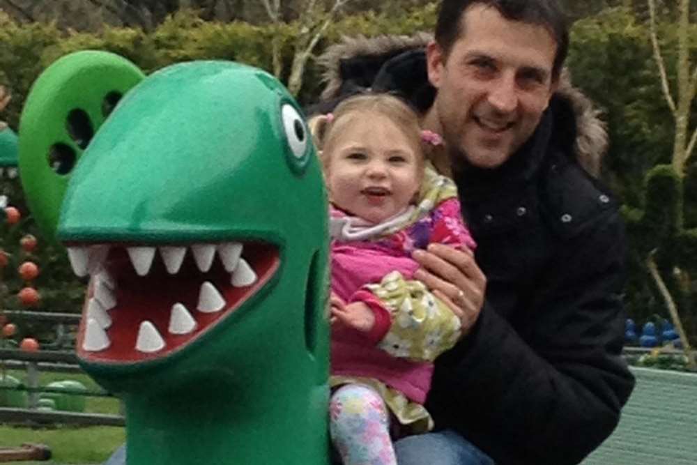 Sophie Ryback, three, and her father Michael test out one of the park’s rides