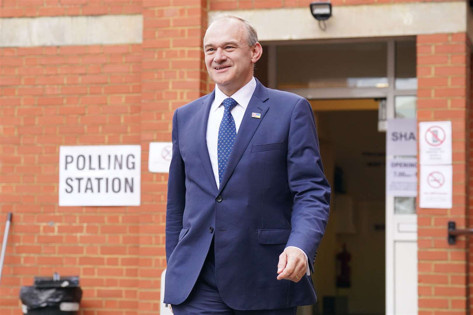 Liberal Democrat Leader Sir Ed Davey leaving the polling station at Surbiton Methodist Church (Jonathan Brady/PA)