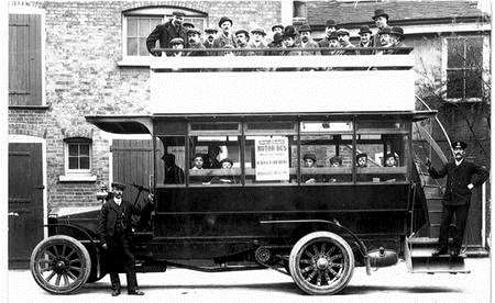 The original bus on the 101 route stops for a picture