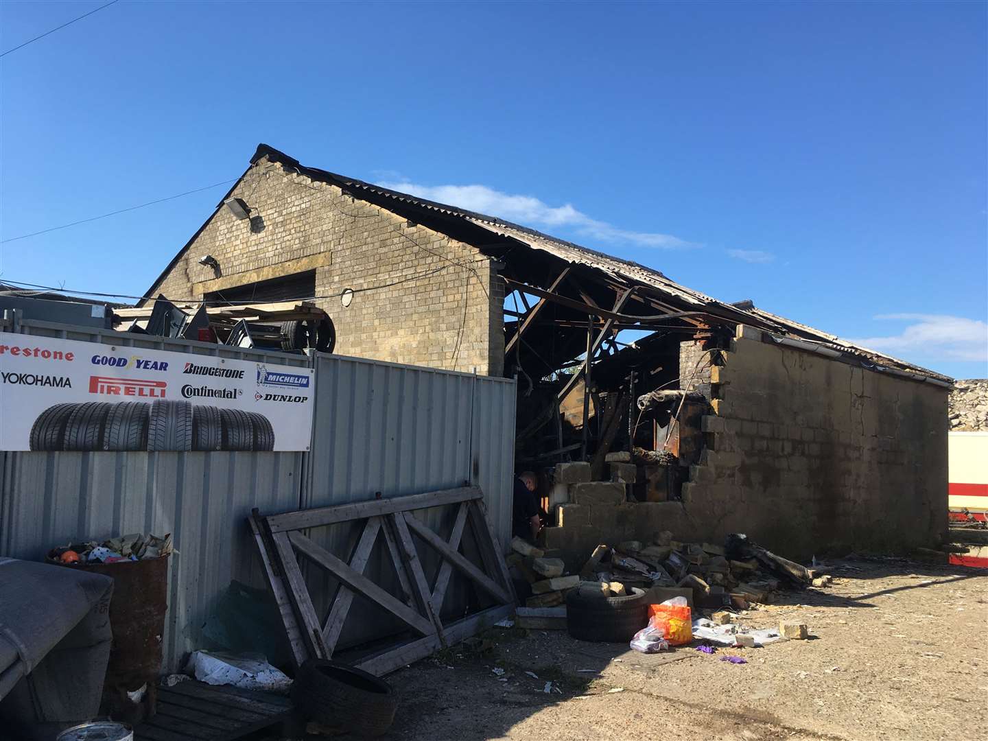 Fire gutted remains of the 24/7 Transits factory unit at the Queenborough Trading Estate off Rushenden Road